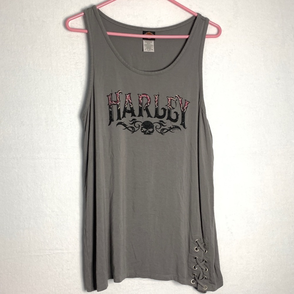 Harley Davidson Skull Rhinestone tank top